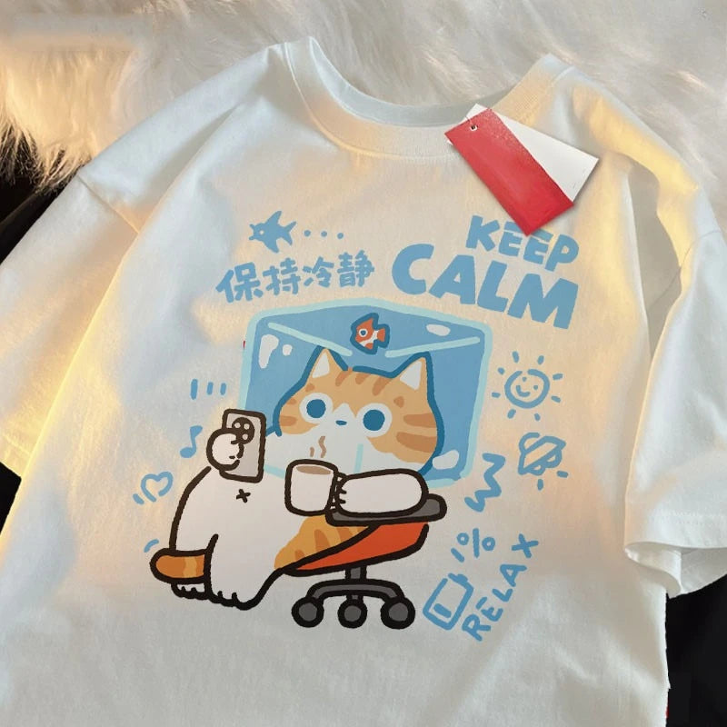 Cartoon Kitten Print T-shirt